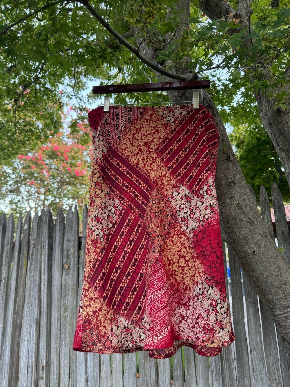 Vintage Byer California Red Floral Patchwork Midi Skirt